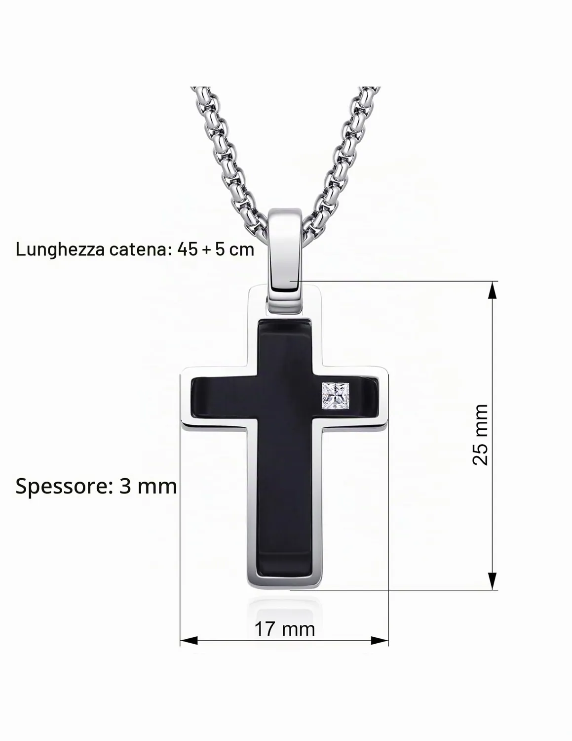 Dada Gioielli Croce Zircone Brillante Collana Nero in Acciaio