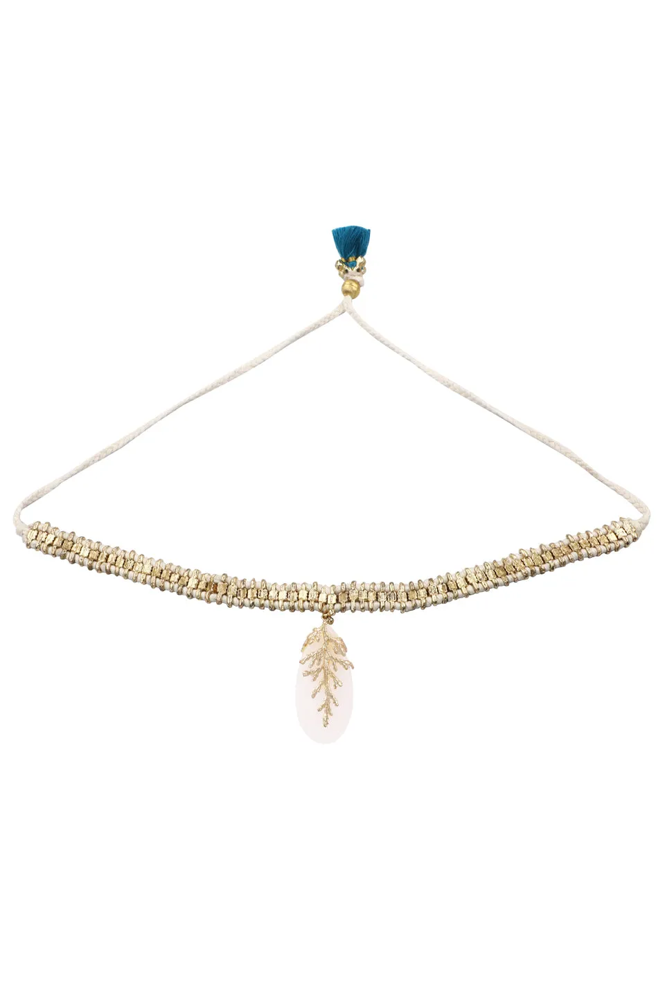 House of Tuhina Falak Leaf Stone choker verde foglia