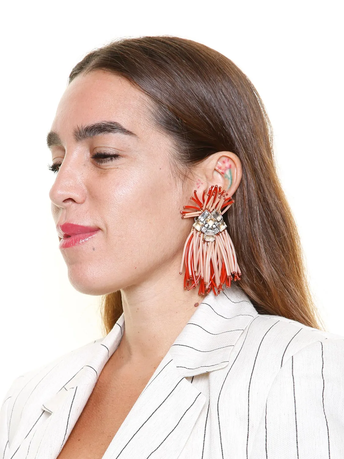 Rada Orecchini Frange Scoubidou rosso salmone clip