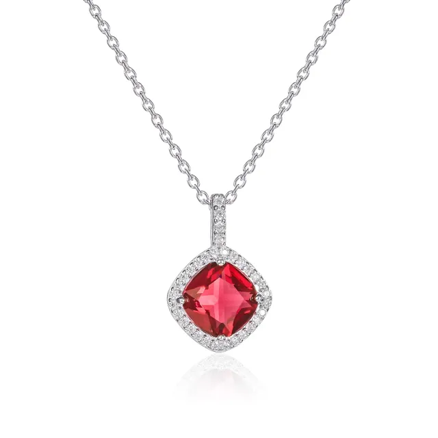 Diamond Treats Taglio Cuscino collana argento 925 rossa zirconi