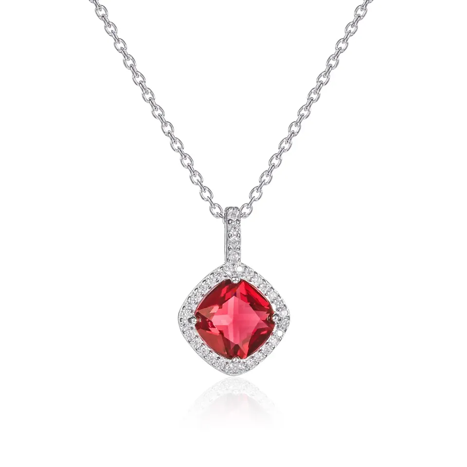 Diamond Treats Taglio Cuscino collana argento 925 rossa zirconi