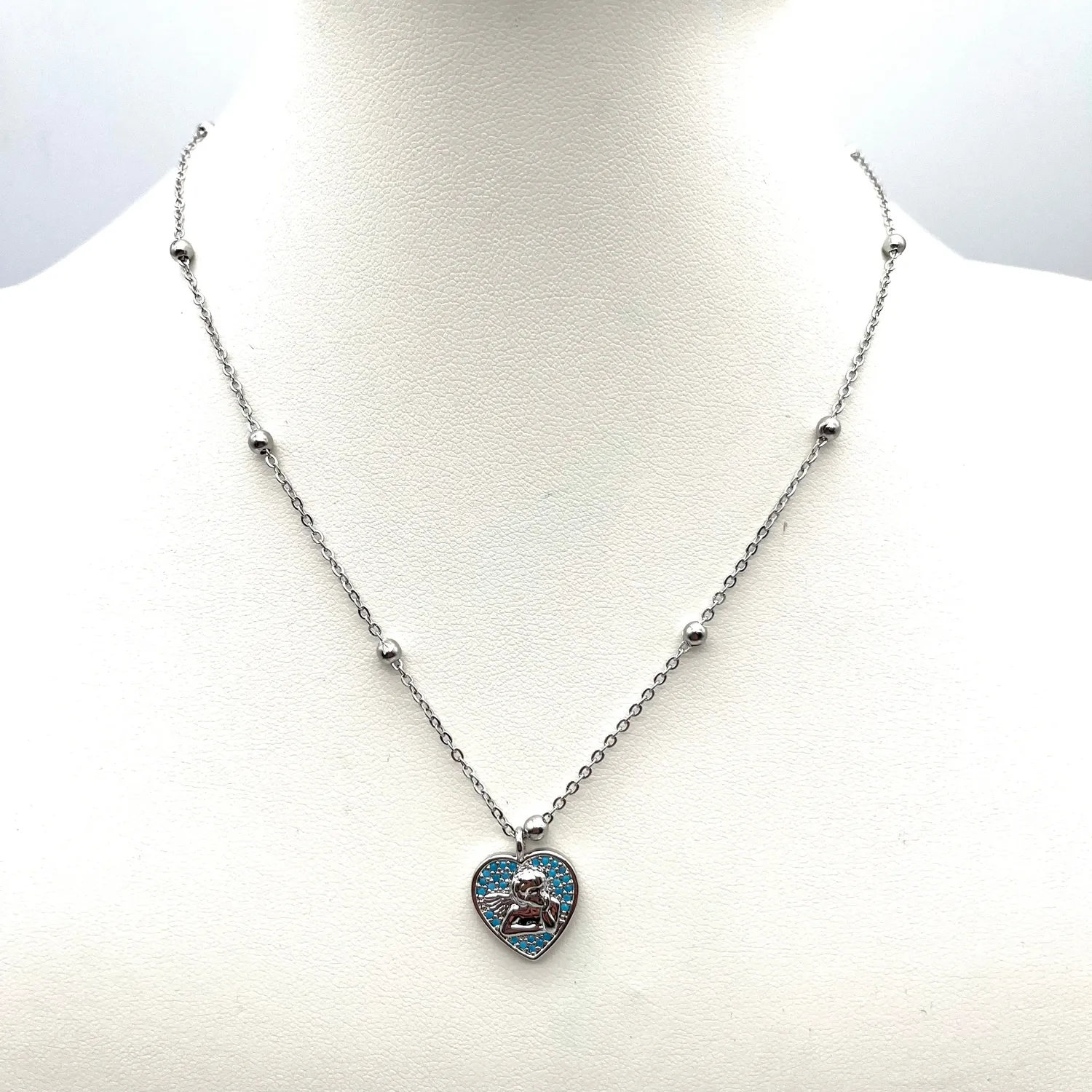 Ornamenta Collana cuore angelo azzurro acciaio