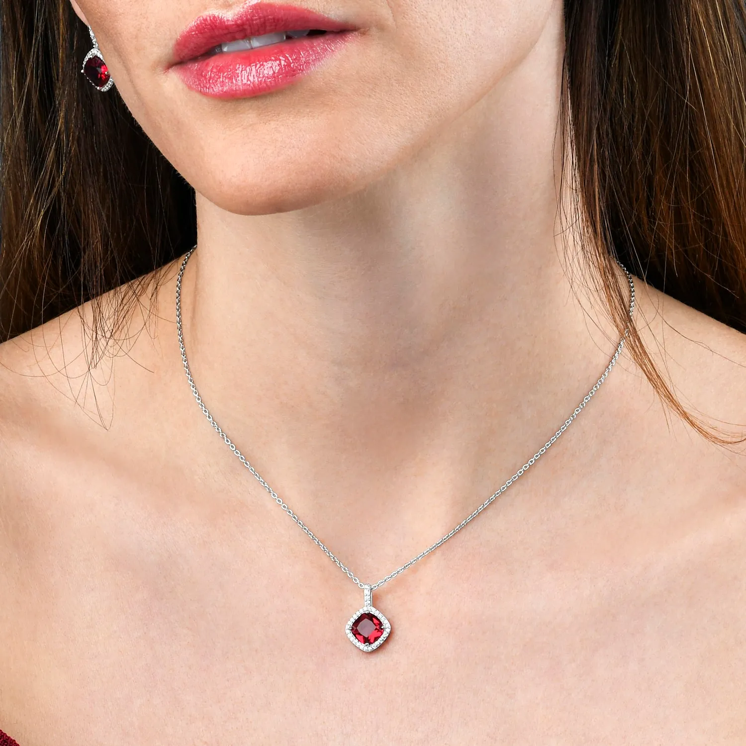 Diamond Treats Taglio Cuscino collana argento 925 rossa zirconi