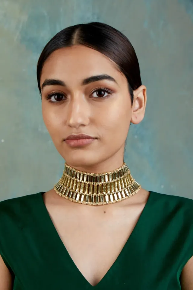 House of Tuhina Marayam collana reversibile teal smalto