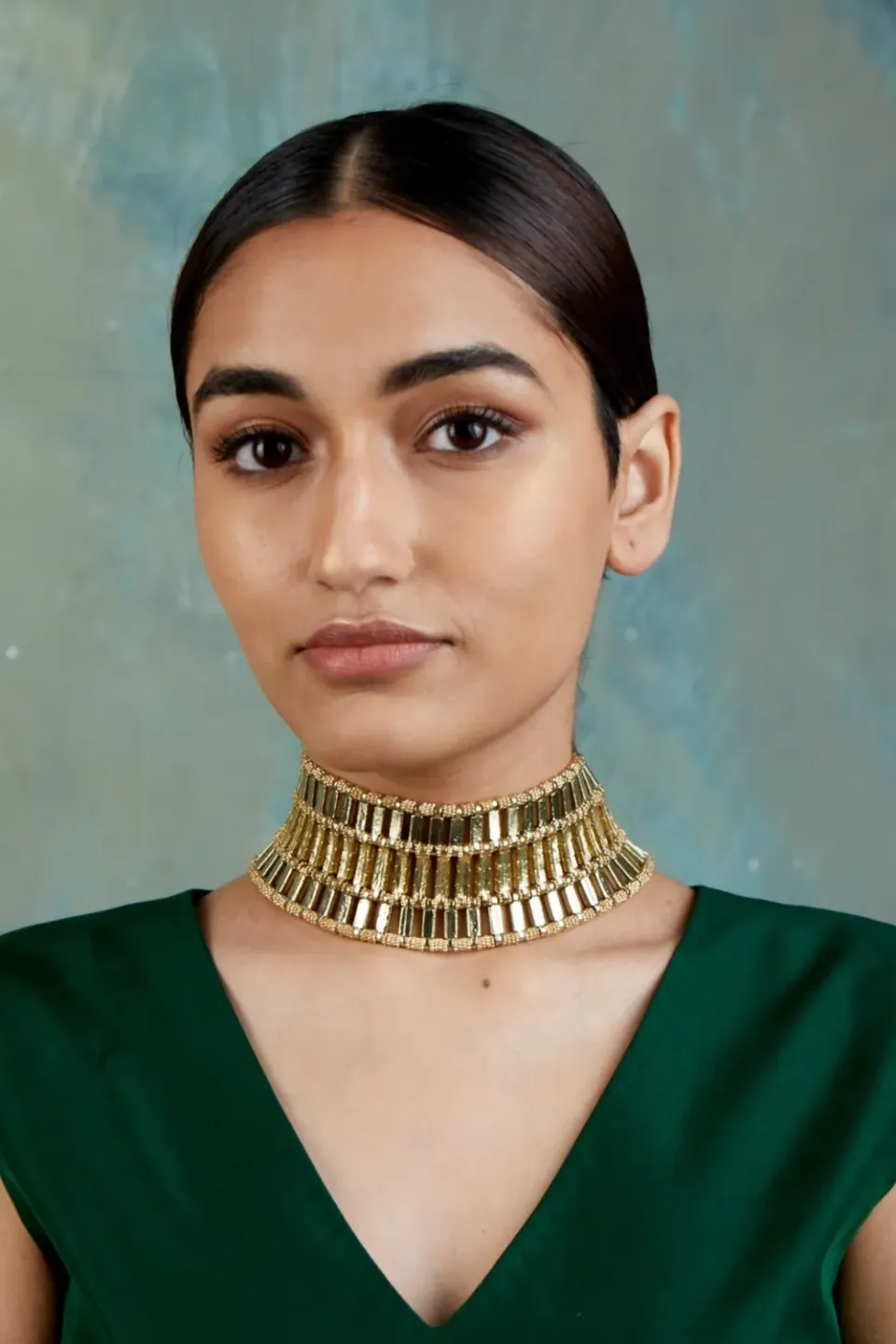House of Tuhina Marayam collana reversibile teal smalto