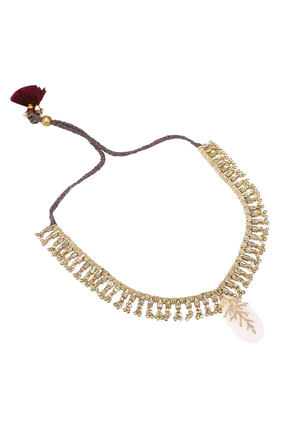 House of Tuhina Falak choker bianco pietra foglia