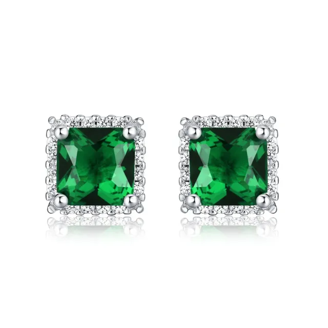 Diamond Treats Orecchini Quadrati Argento 925 Verde-Argento Zirconi