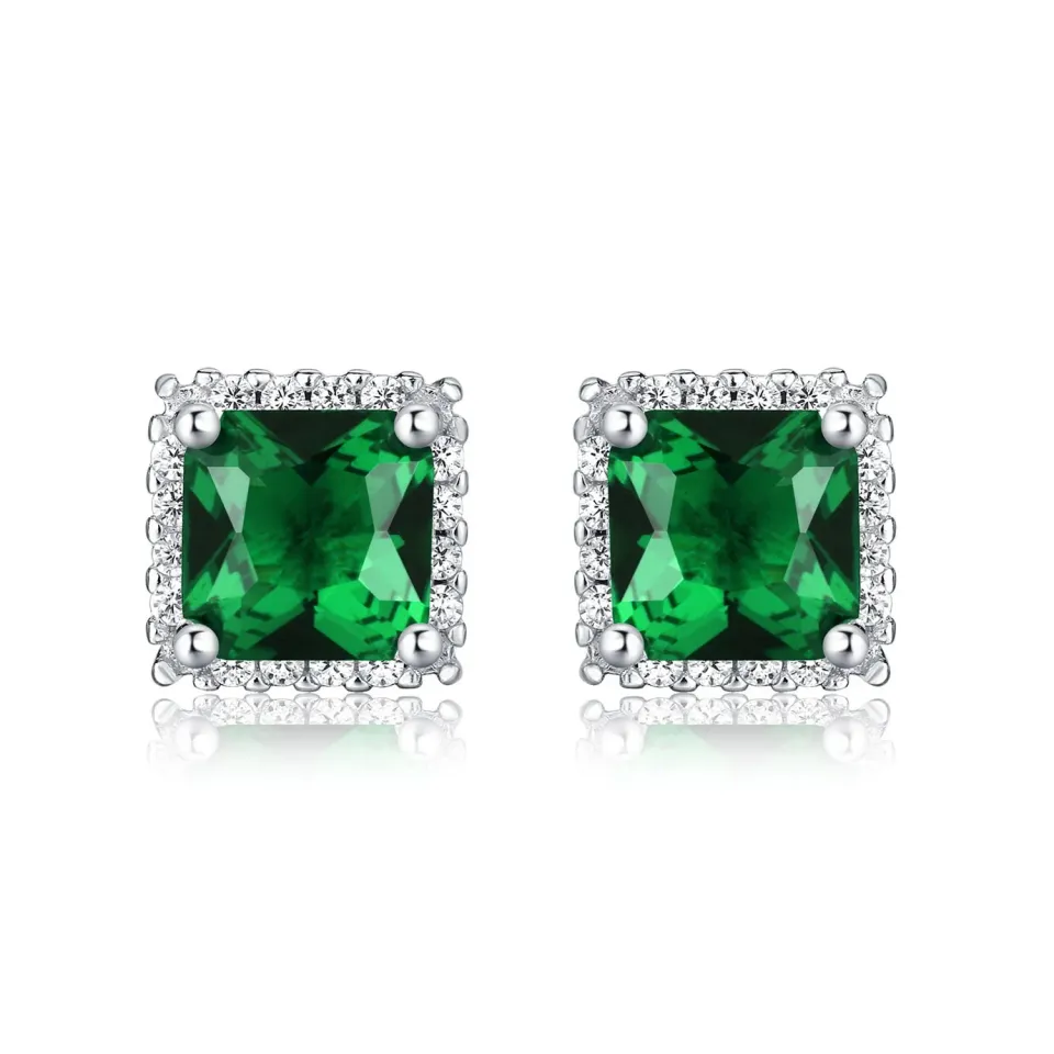 Diamond Treats Orecchini Quadrati Argento 925 Verde-Argento Zirconi