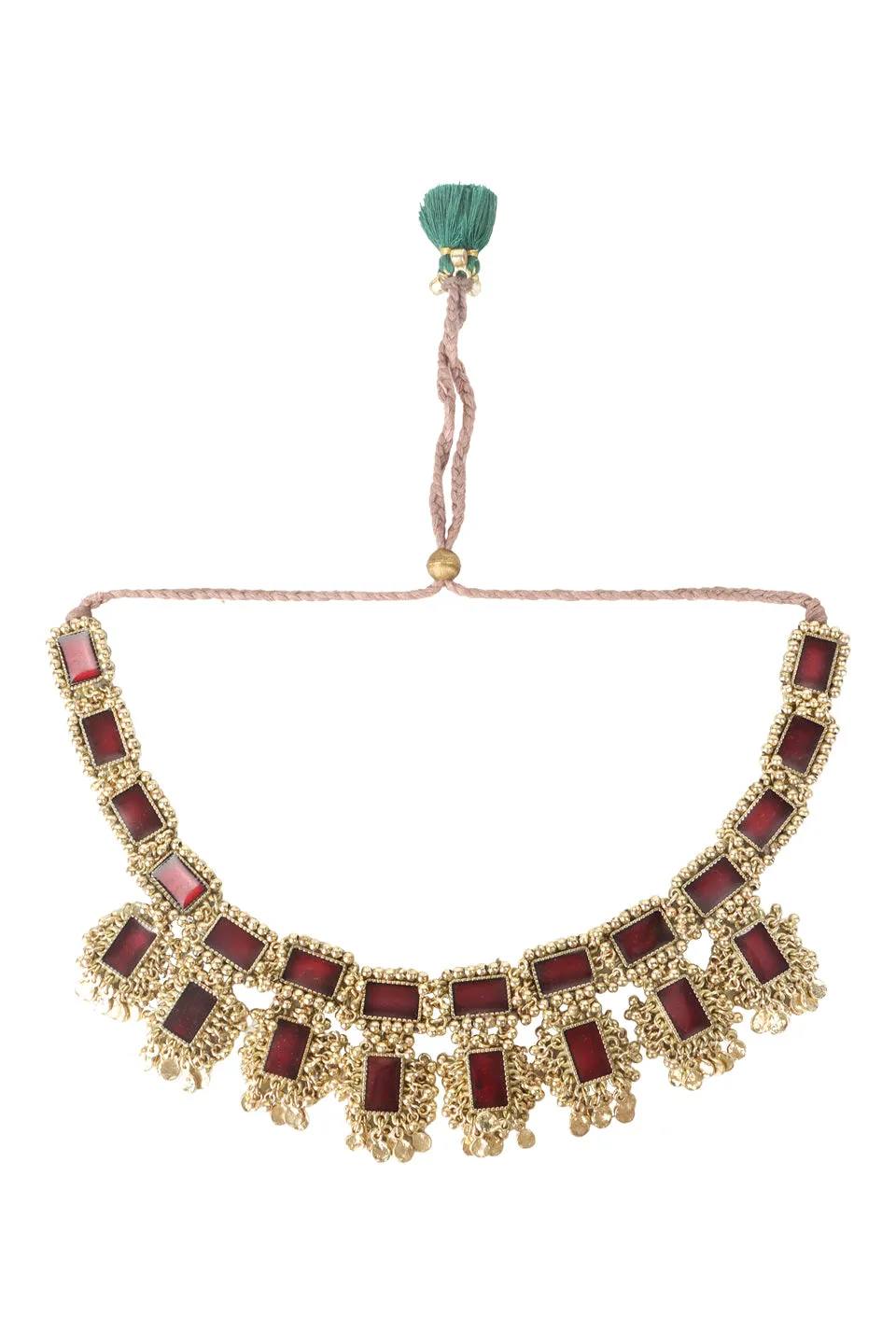 House of Tuhina Rudrana Collana Smaltata Bordeaux Pietre