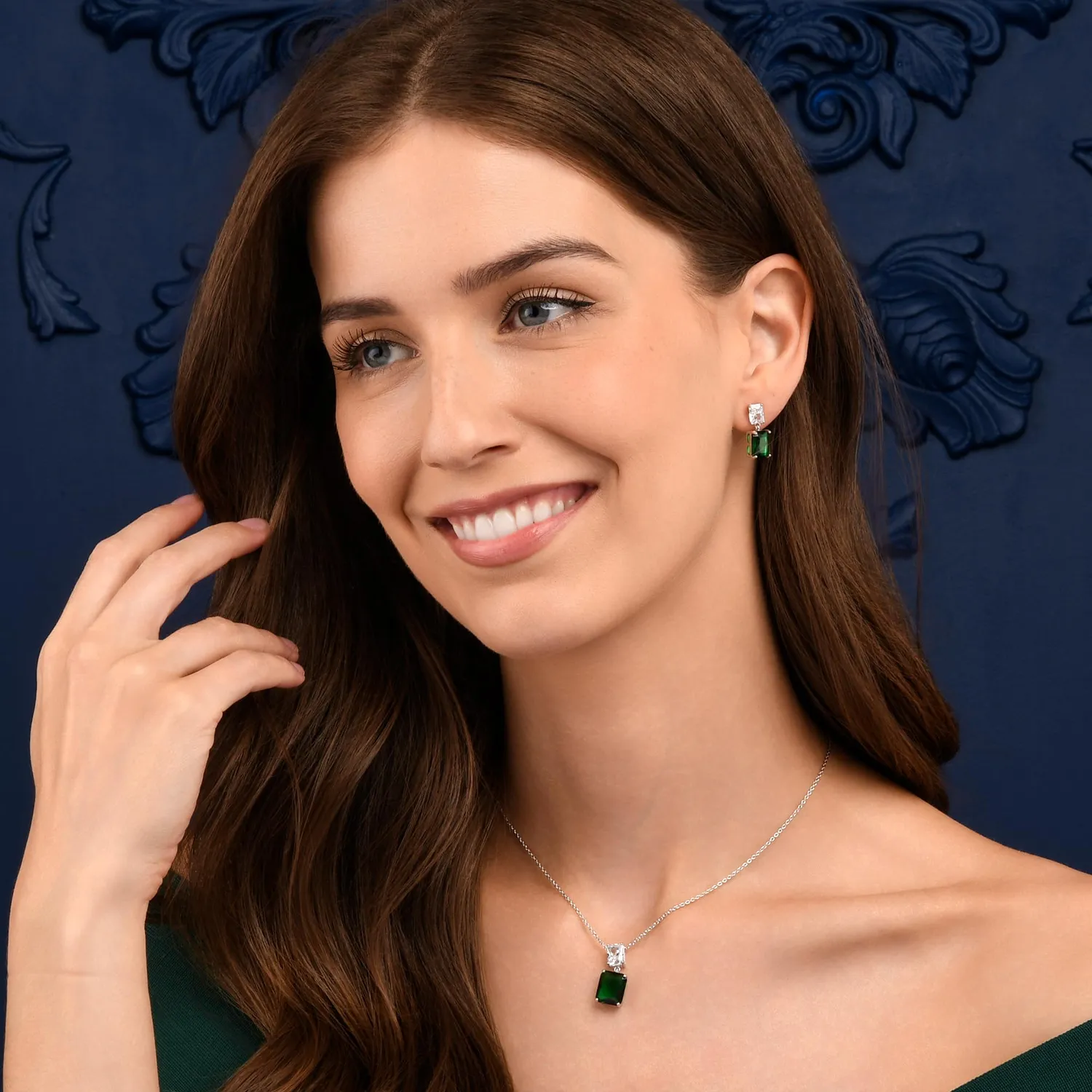 Diamond Treats collana verde argento doppio rettangolo