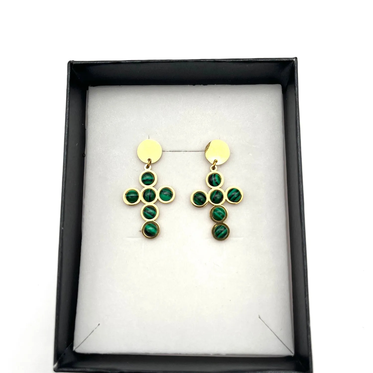 Ornamenta Croce Verde pendenti orecchini dorati malachite