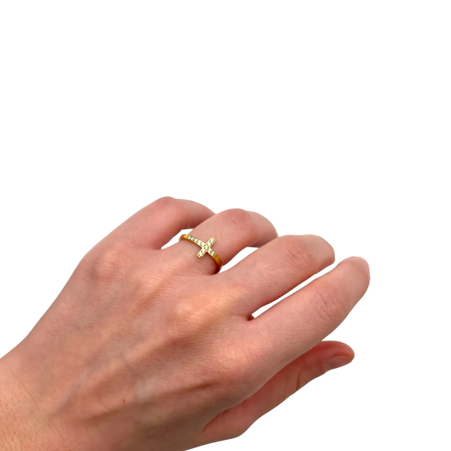 Ornamenta Croce Anello Lineare Acciaio Dorato Regolabile