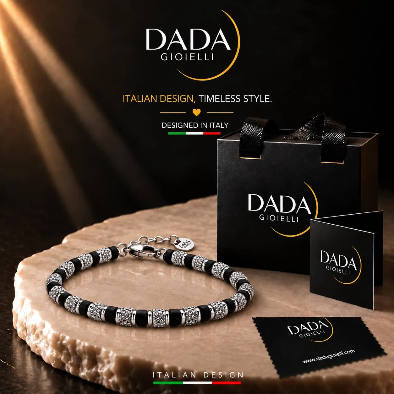 Dada Gioielli Bracciale Uomo Onice Nero Pietre Naturali Acciaio