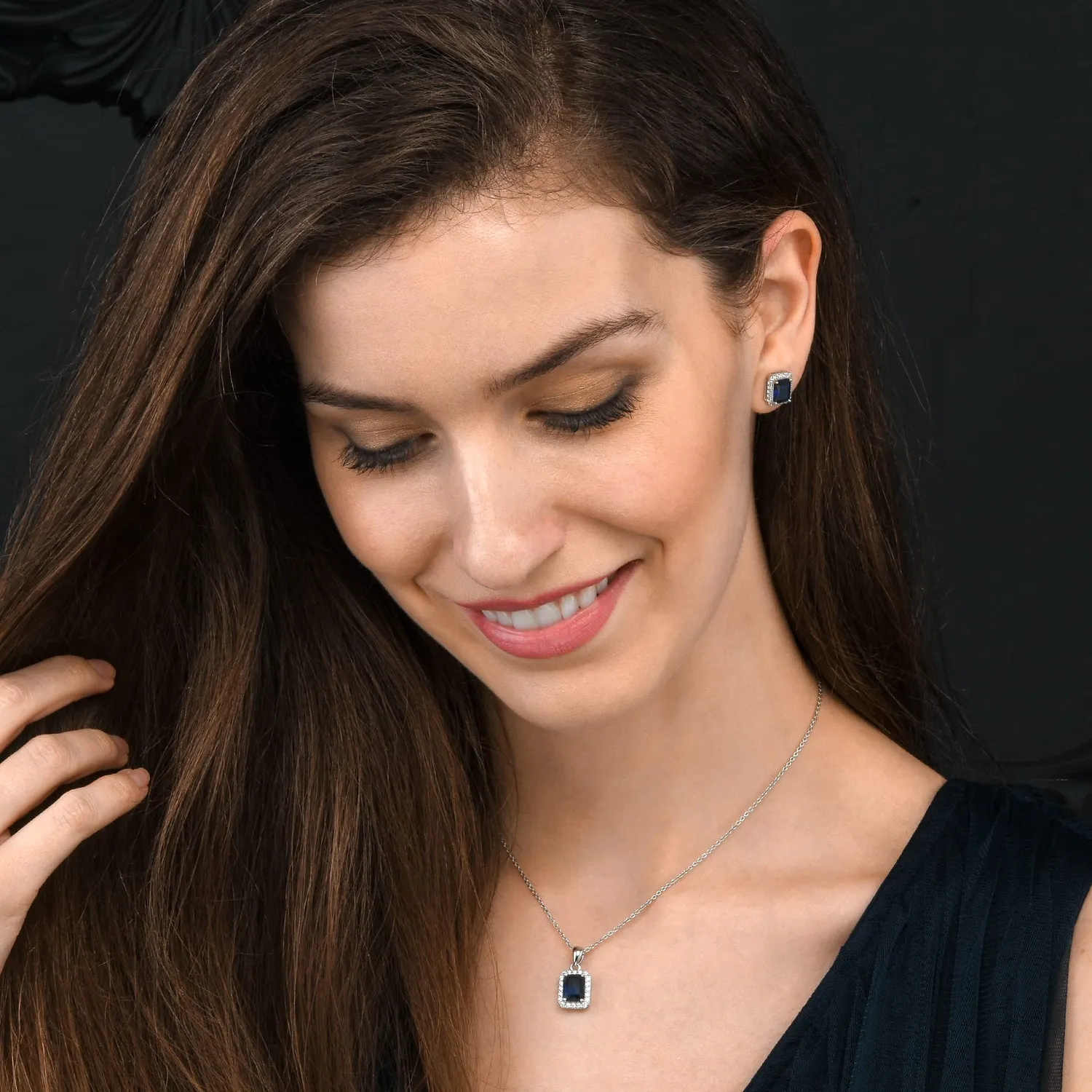 Diamond Treats Taglio Smeraldo Orecchini Blu Argento 925