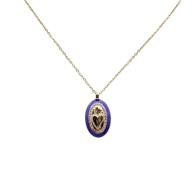 Ornamenta Sacro Cuore viola collana acciaio dorato