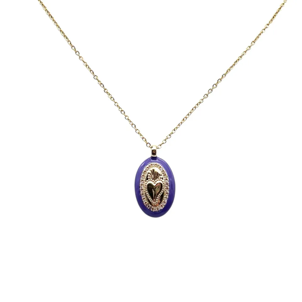 Ornamenta Sacro Cuore viola collana acciaio dorato