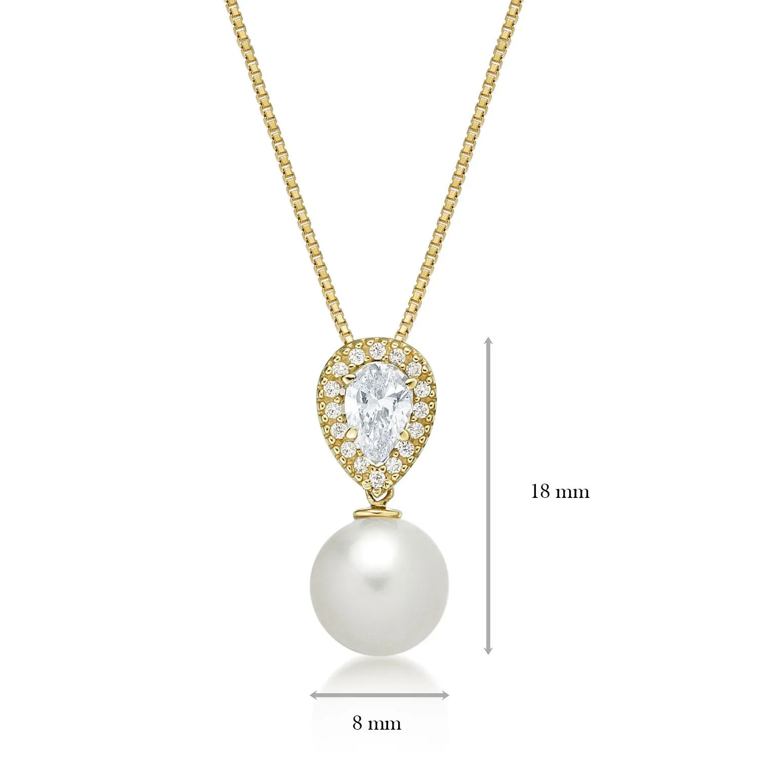 Diamond Treats Collana Perle 8-8.5mm Oro Giallo 9kt Zirconia