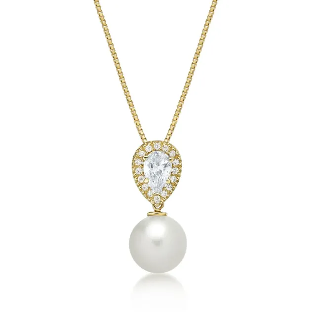 Diamond Treats Collana Perle 8-8.5mm Oro Giallo 9kt Zirconia