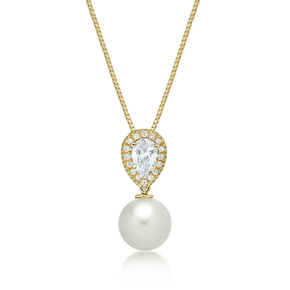 Diamond Treats Collana Perle 8-8.5mm Oro Giallo 9kt Zirconia