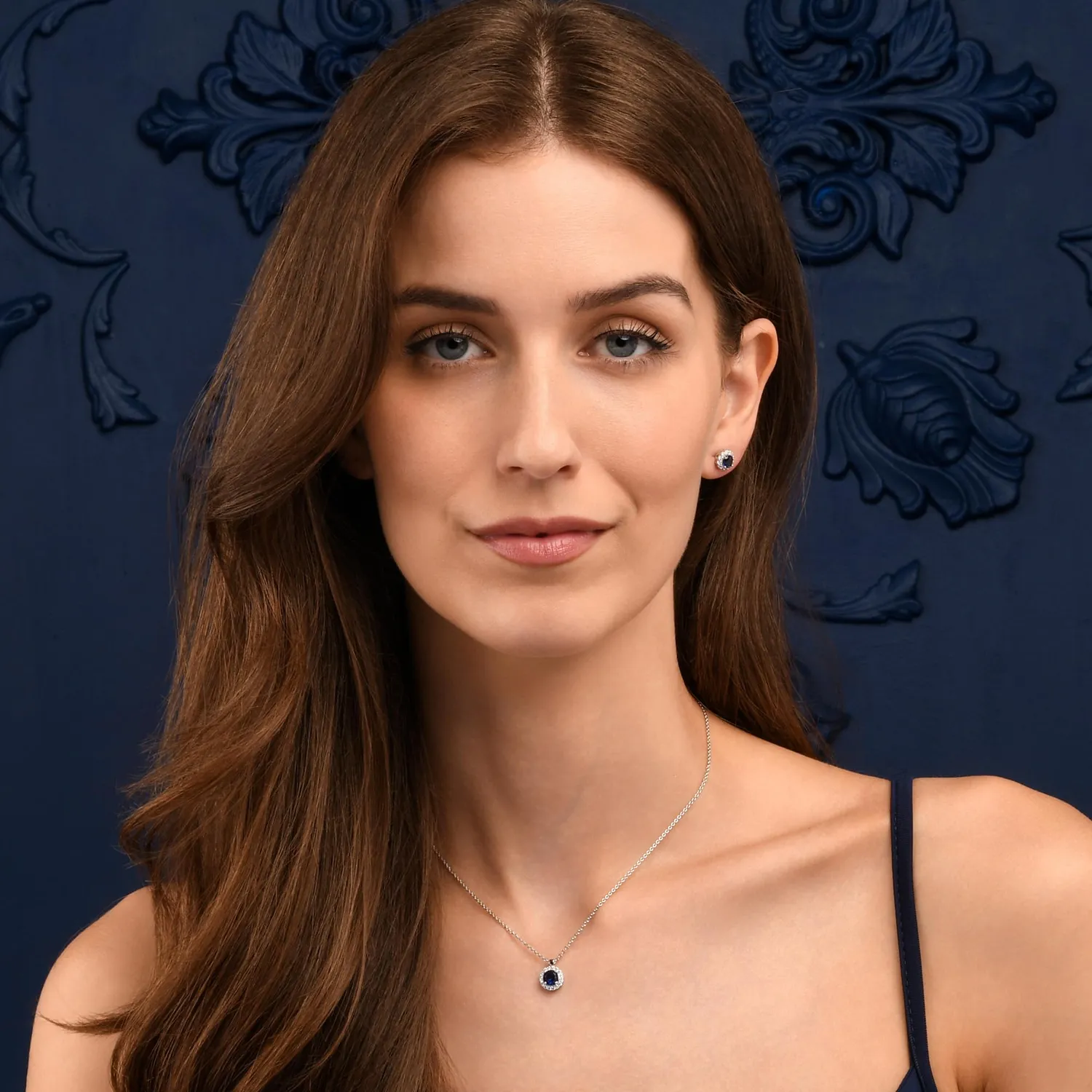 Diamond Treats Halo Collana Argento 925 Pietra Blu