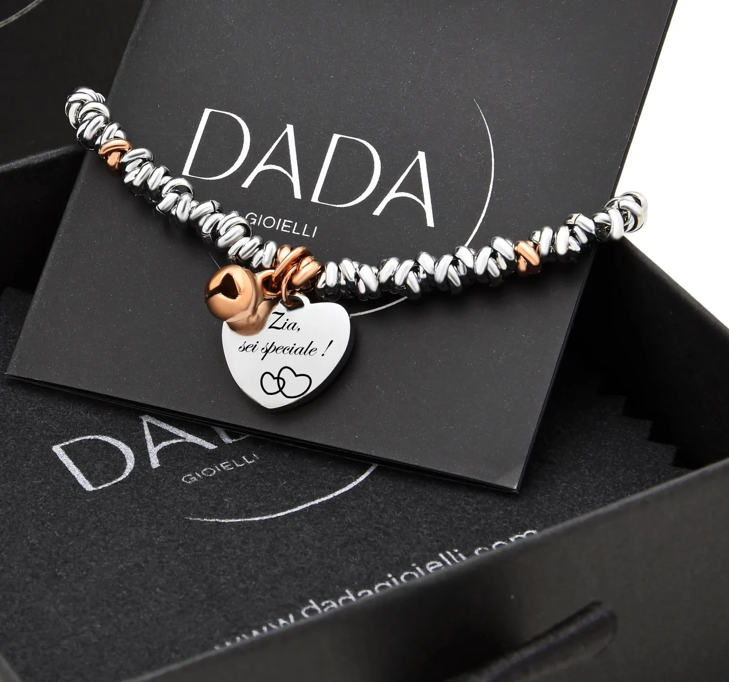 Dada Gioielli Bracciale Zia Cuore 17+3 cm Rodio Oro Rosa