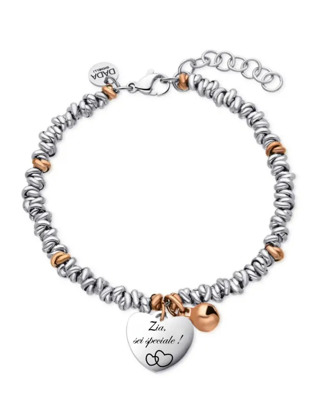 Dada Gioielli Bracciale Zia Cuore 17+3 cm Rodio Oro Rosa