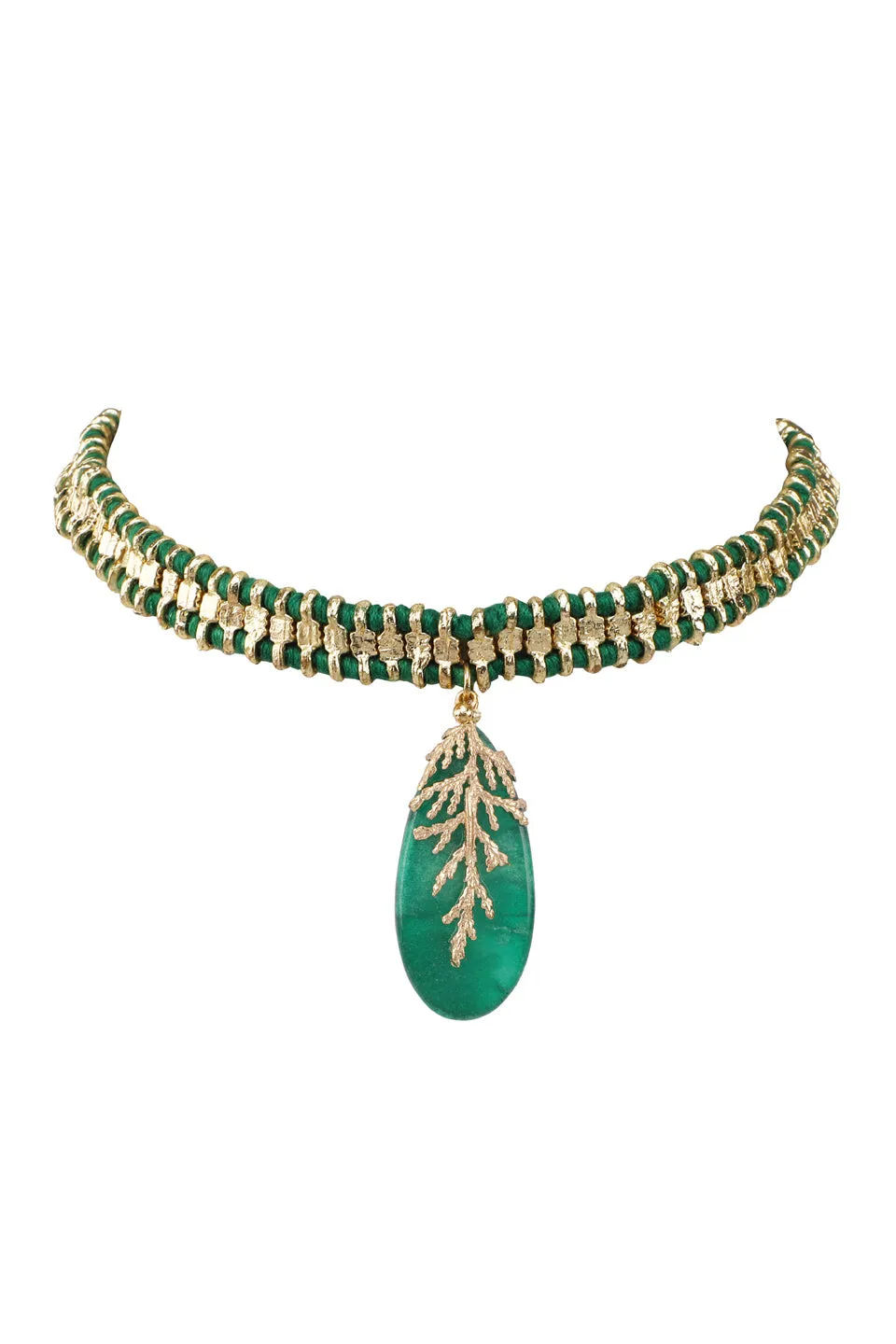 House of Tuhina Falak Leaf Stone choker verde foglia