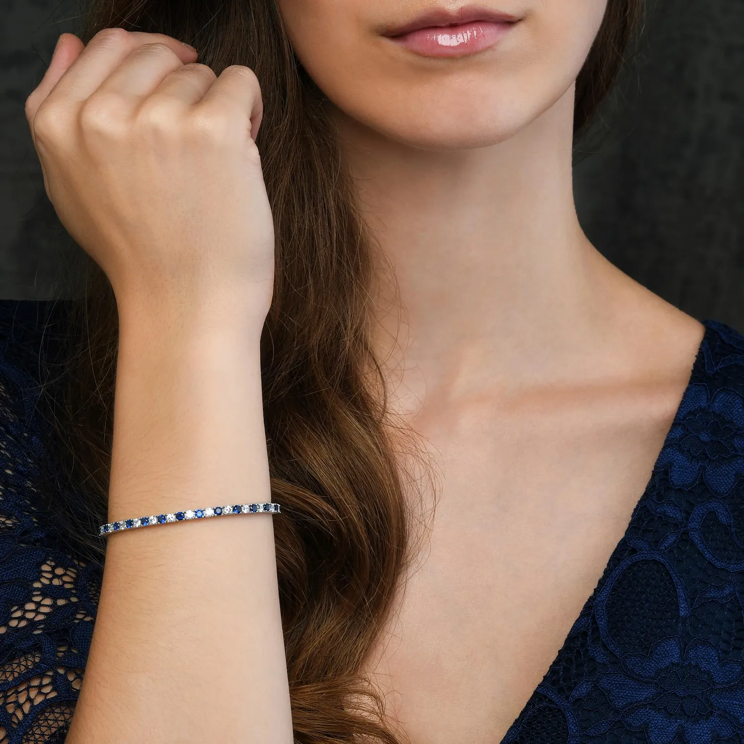 Diamond Treats Bracciale Tennis Blu Bianco Argento 16,5 cm