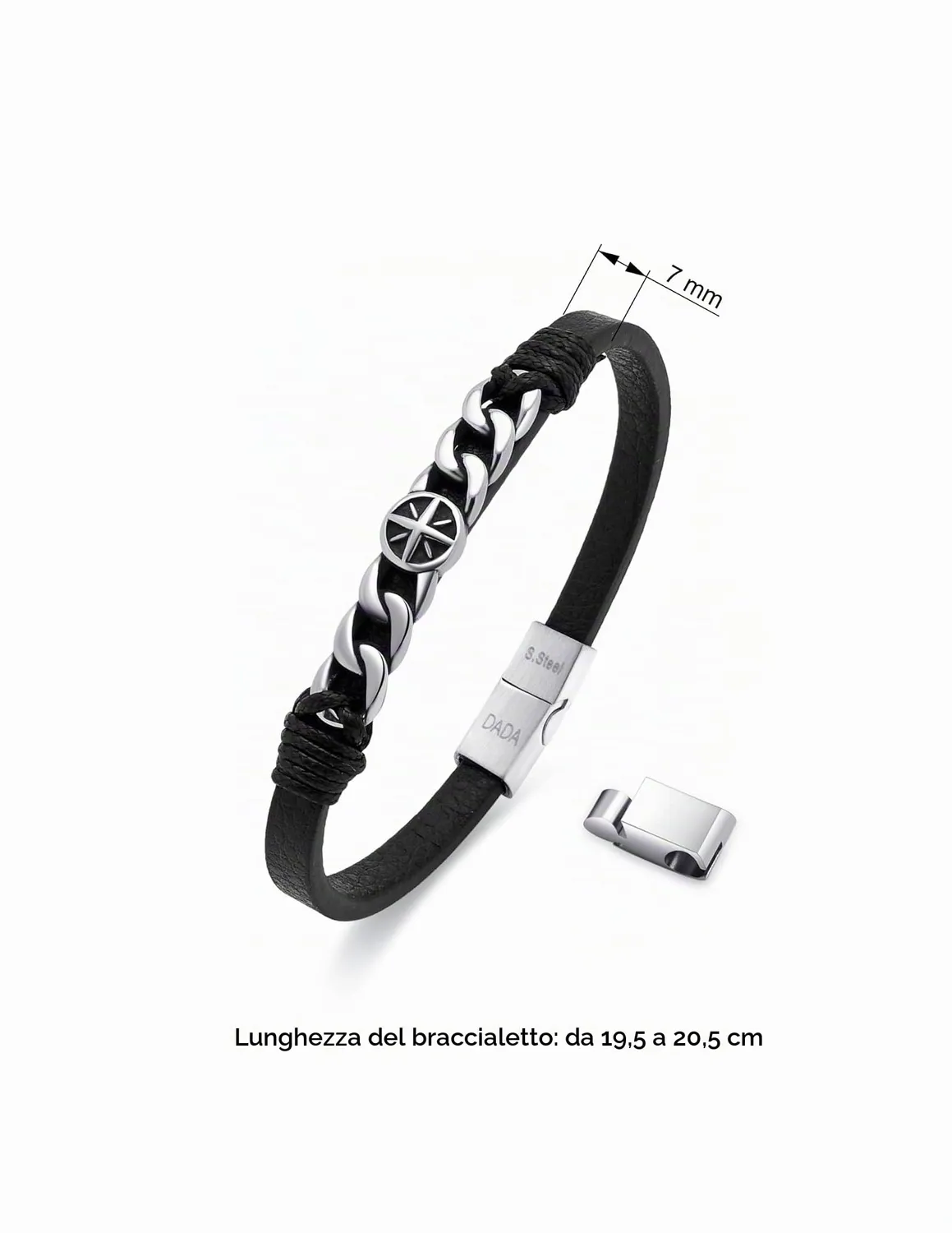 Dada Gioielli Bracciale Uomo Rosa Venti Pelle Acciaio