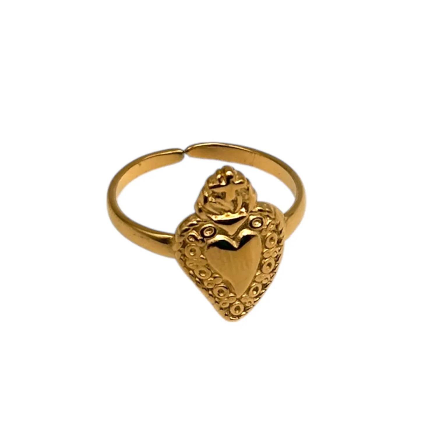 Ornamenta Sacro Cuore anello dorato acciaio regolabile
