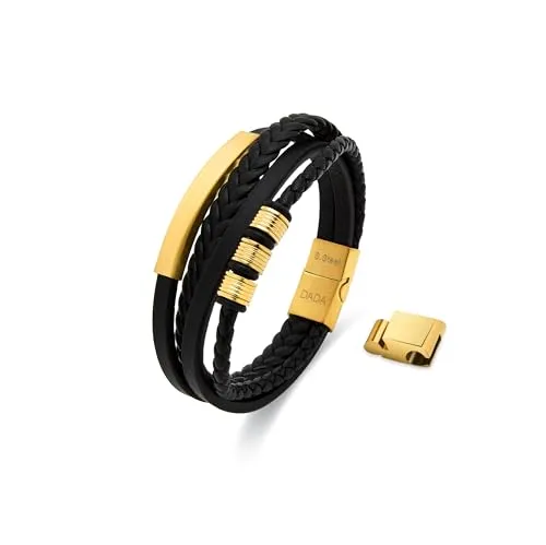Dada Gioielli Bracciale Uomo Pelle Acciaio Oro