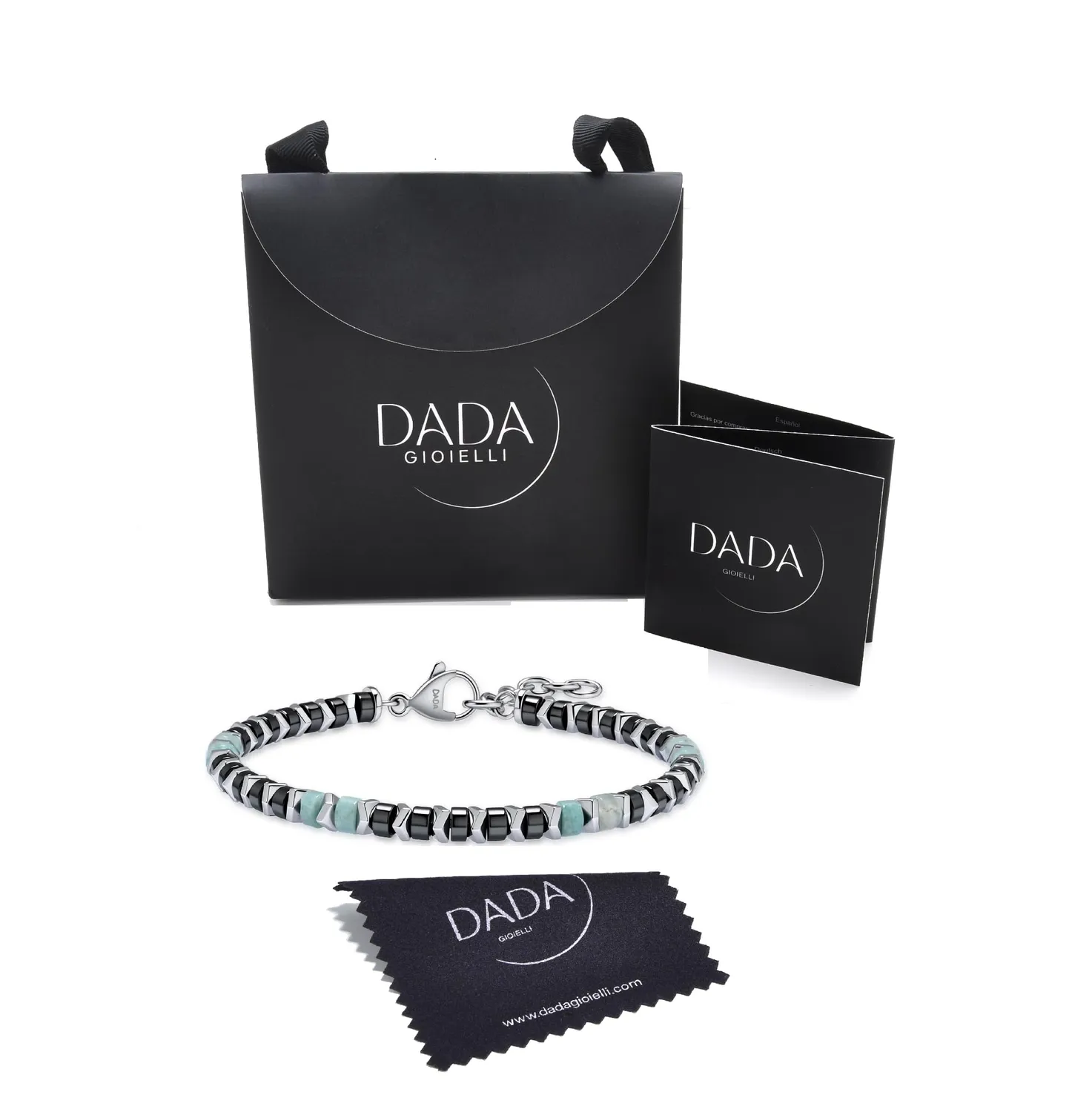 Dada Gioielli bracciale pietre naturali nero amazonite acciaio