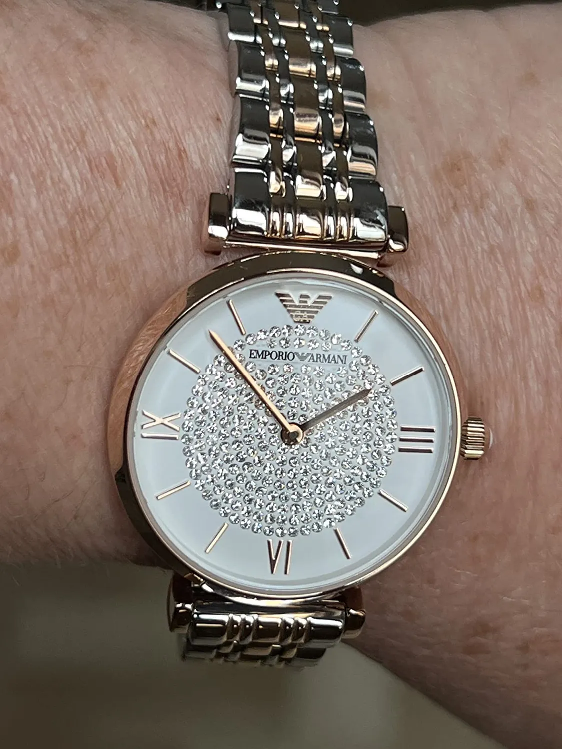 Emporio Armani orologio donna glitter oro rosa e argento