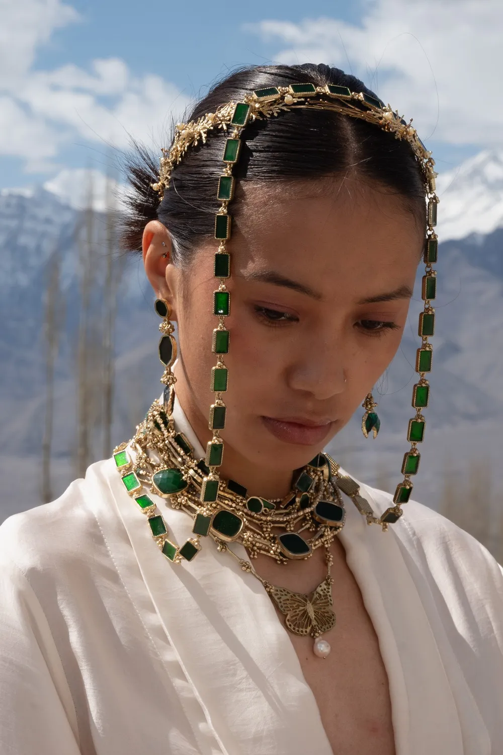 House of Tuhina Medha Collana Glass Leaf Green smalto