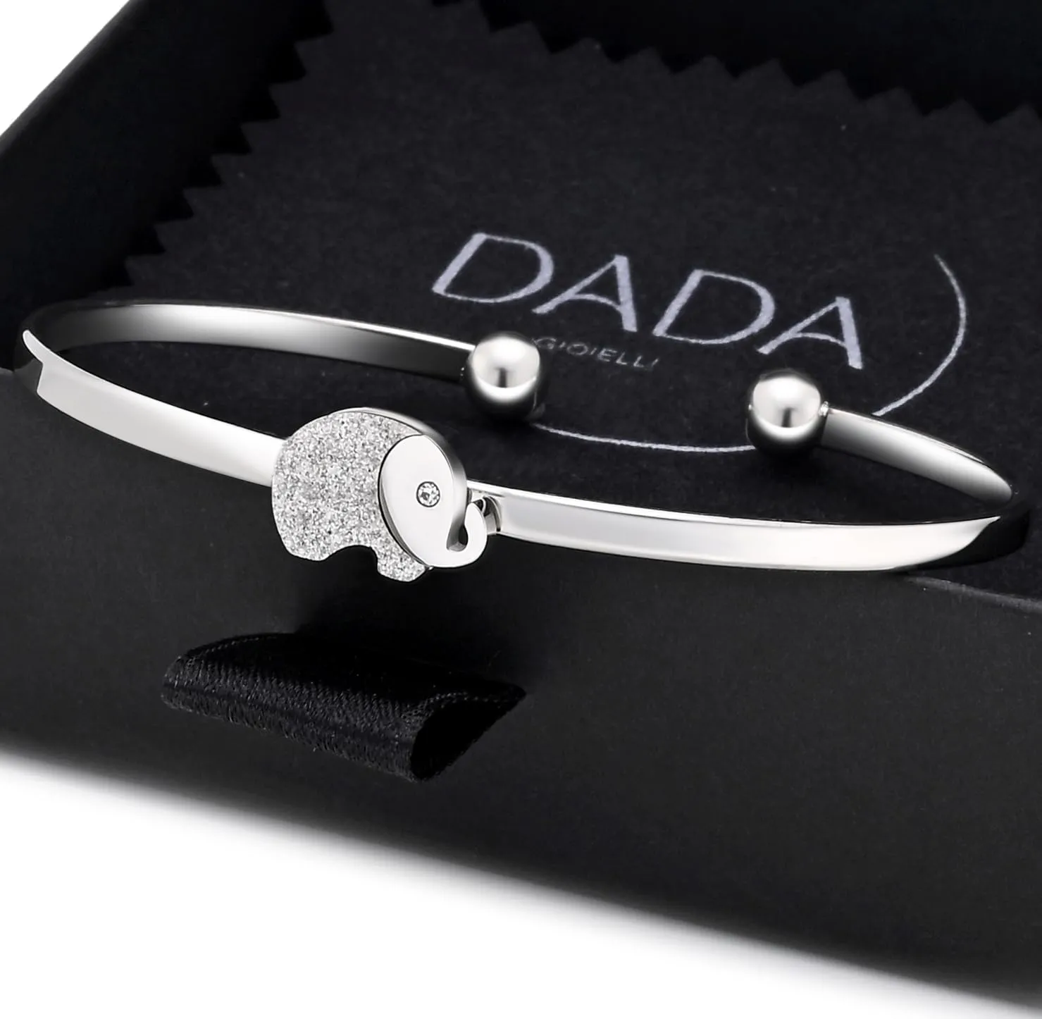 Dada Gioielli Portafortuna Bracciale Rigido Elefante Argento Acciaio