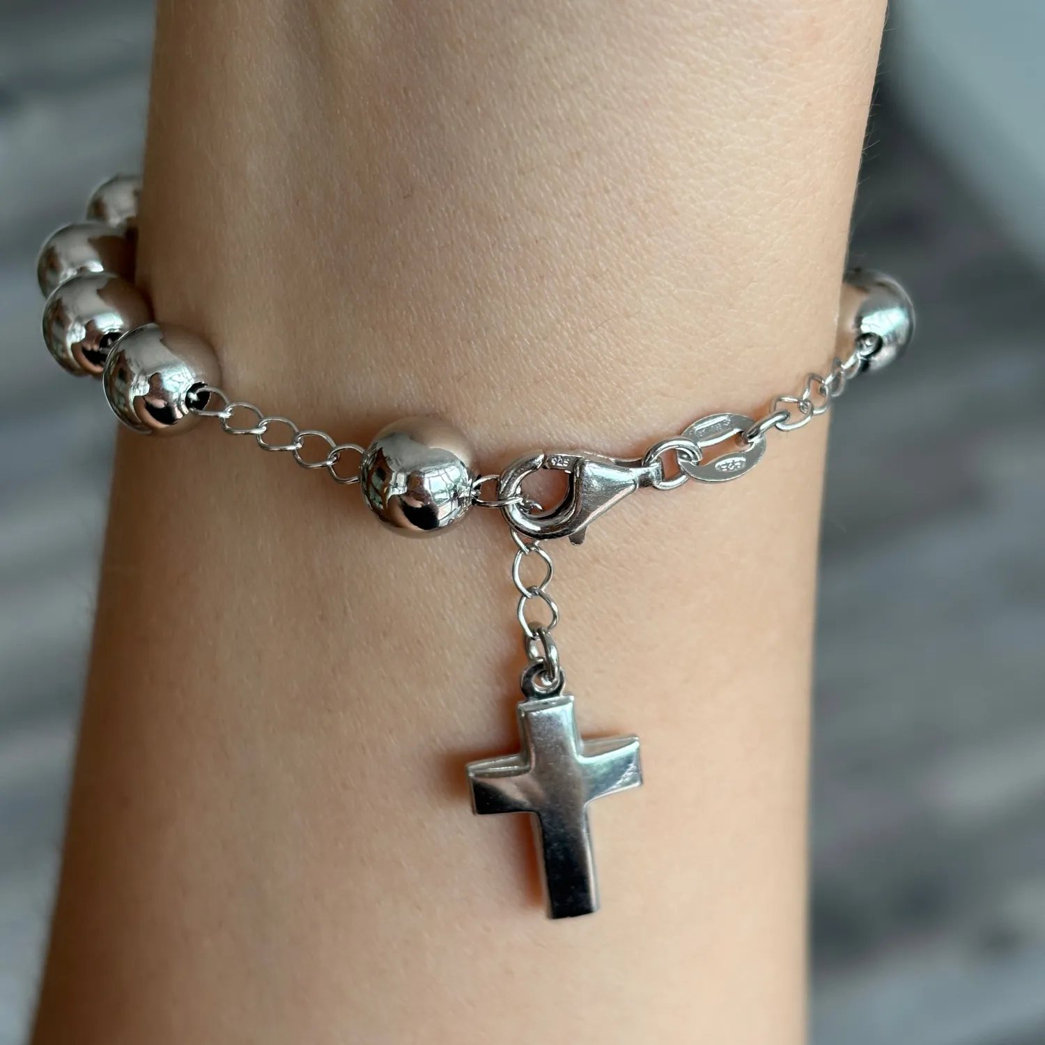 Ornamenta Rosario bracciale argento 925 20 cm grani 8 mm