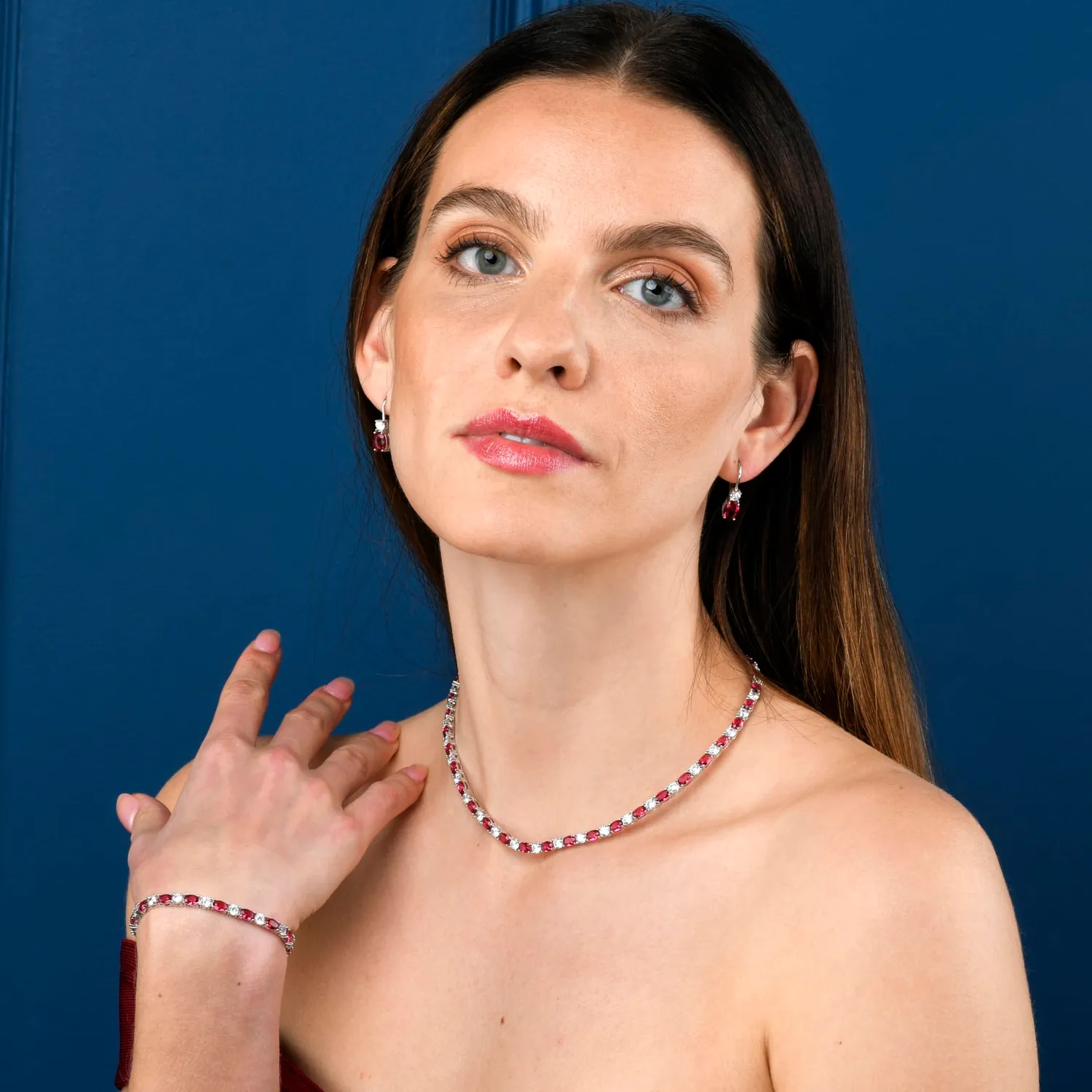 Diamond Treats bracciale tennis argento pietre rosse