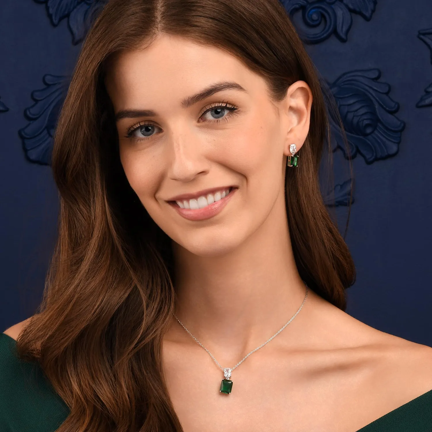 Diamond Treats collana verde argento doppio rettangolo