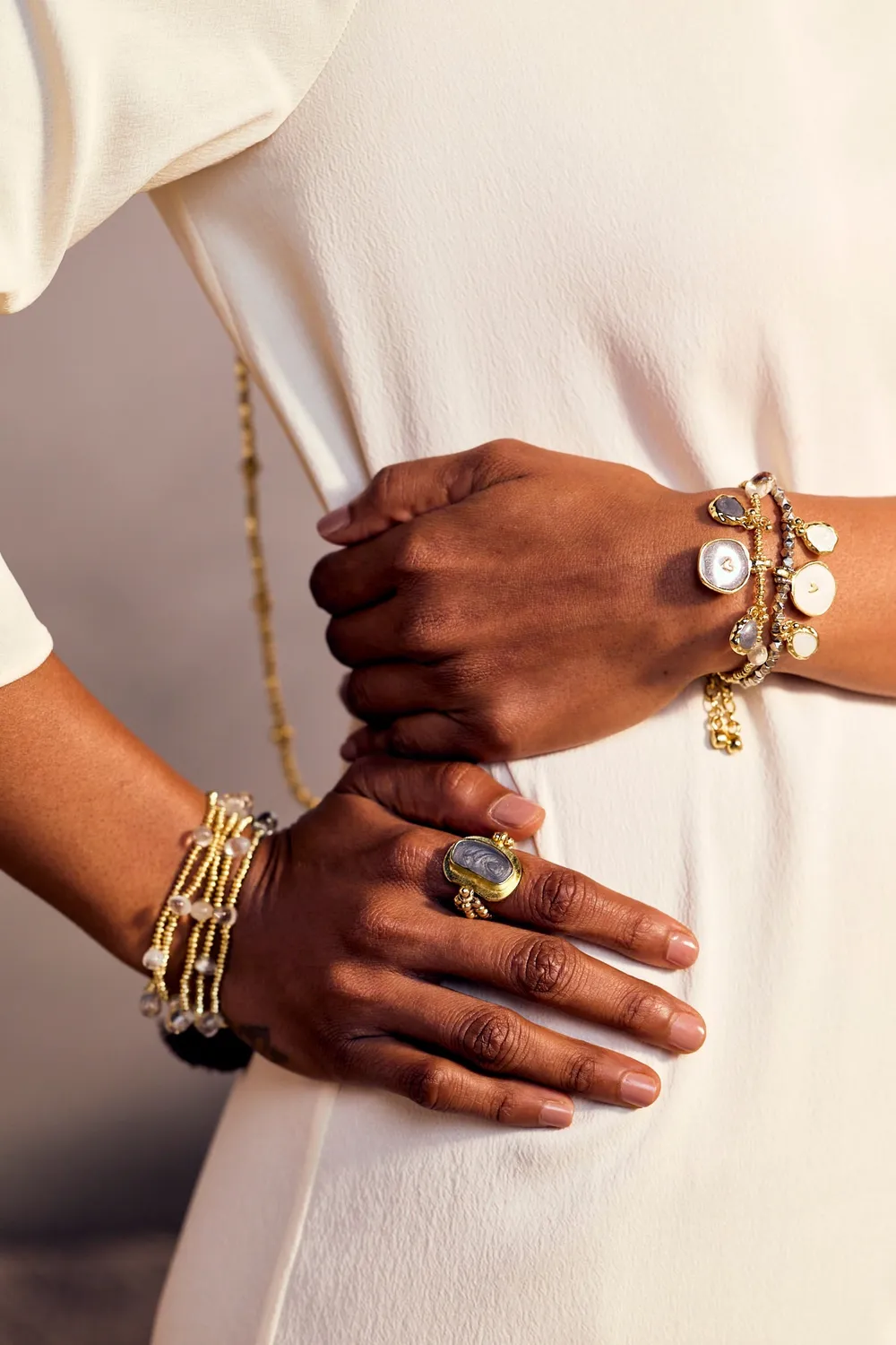 House of Tuhina Bloom Bracciale Perline Argento Moon Gold