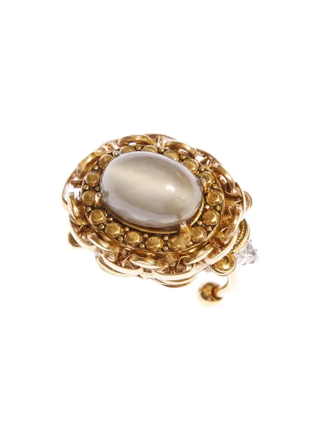 Rada Anello pietra opale grigio cabochon cristalli