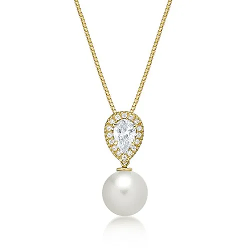 Diamond Treats Collana Perle 8-8.5mm Oro Giallo 9kt Zirconia