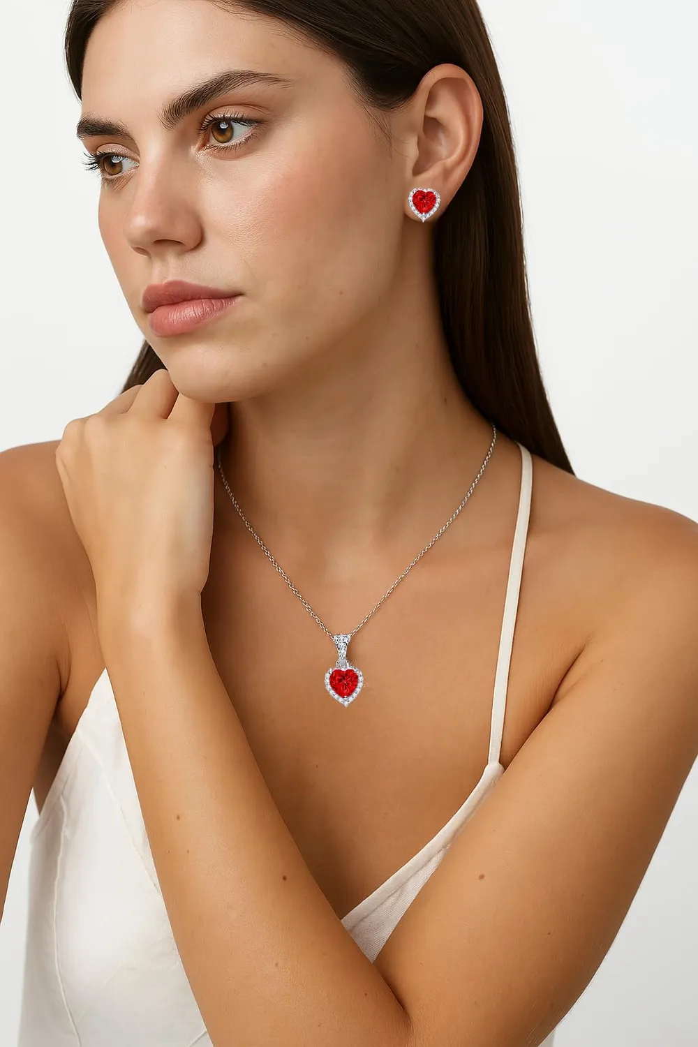 Dada Gioielli Collana Cuore 12mm Punto Luce Argento Rubino