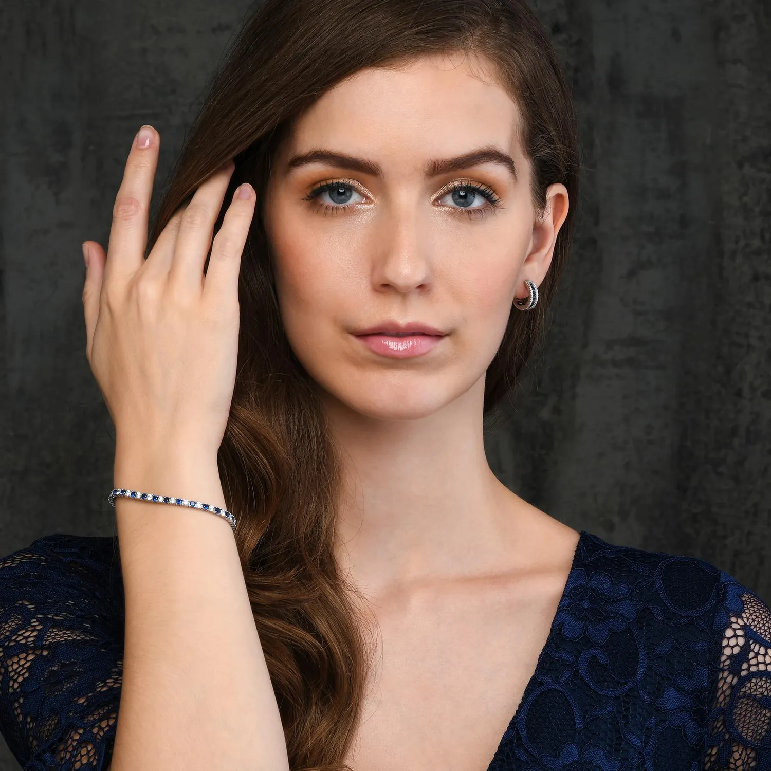Diamond Treats Bracciale Tennis Blu Bianco Argento 16,5 cm