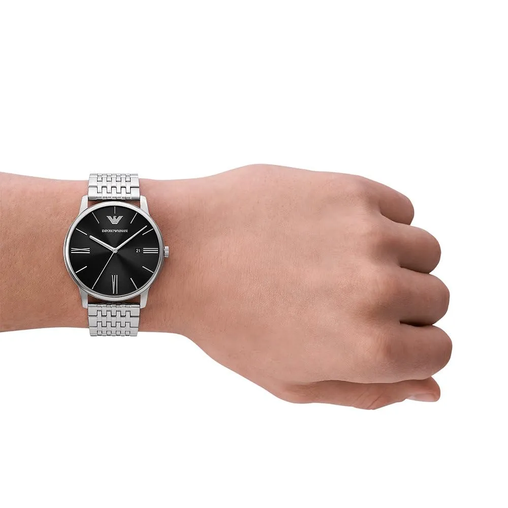 Emporio Armani orologio uomo argento e nero jet