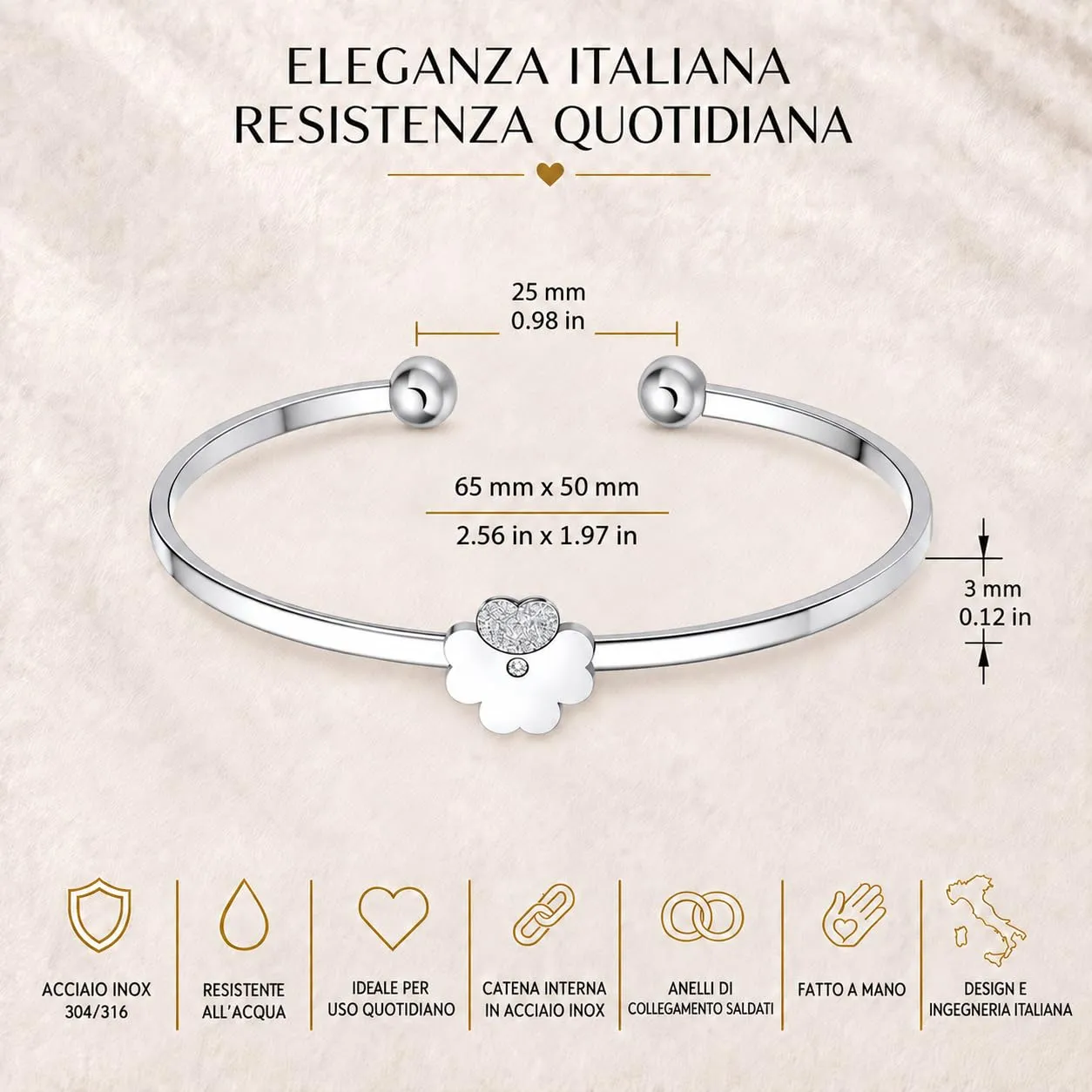 Dada Gioielli Portafortuna Bracciale Rigido Elefante Argento Acciaio