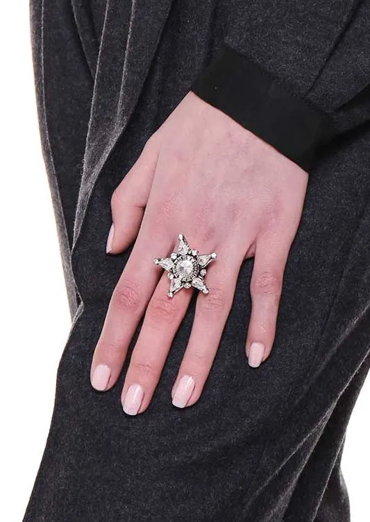 Rada Stella Maxi anello argento cristallo regolabile
