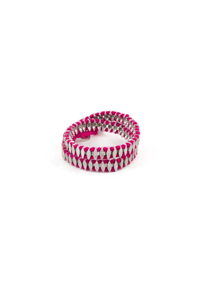 House of Tuhina Nabila Silver bracciale pietra magenta