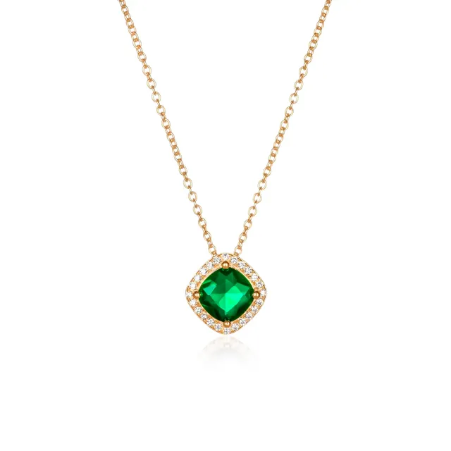 Diamond Treats Halo Cuscino collana argento oro pietra verde
