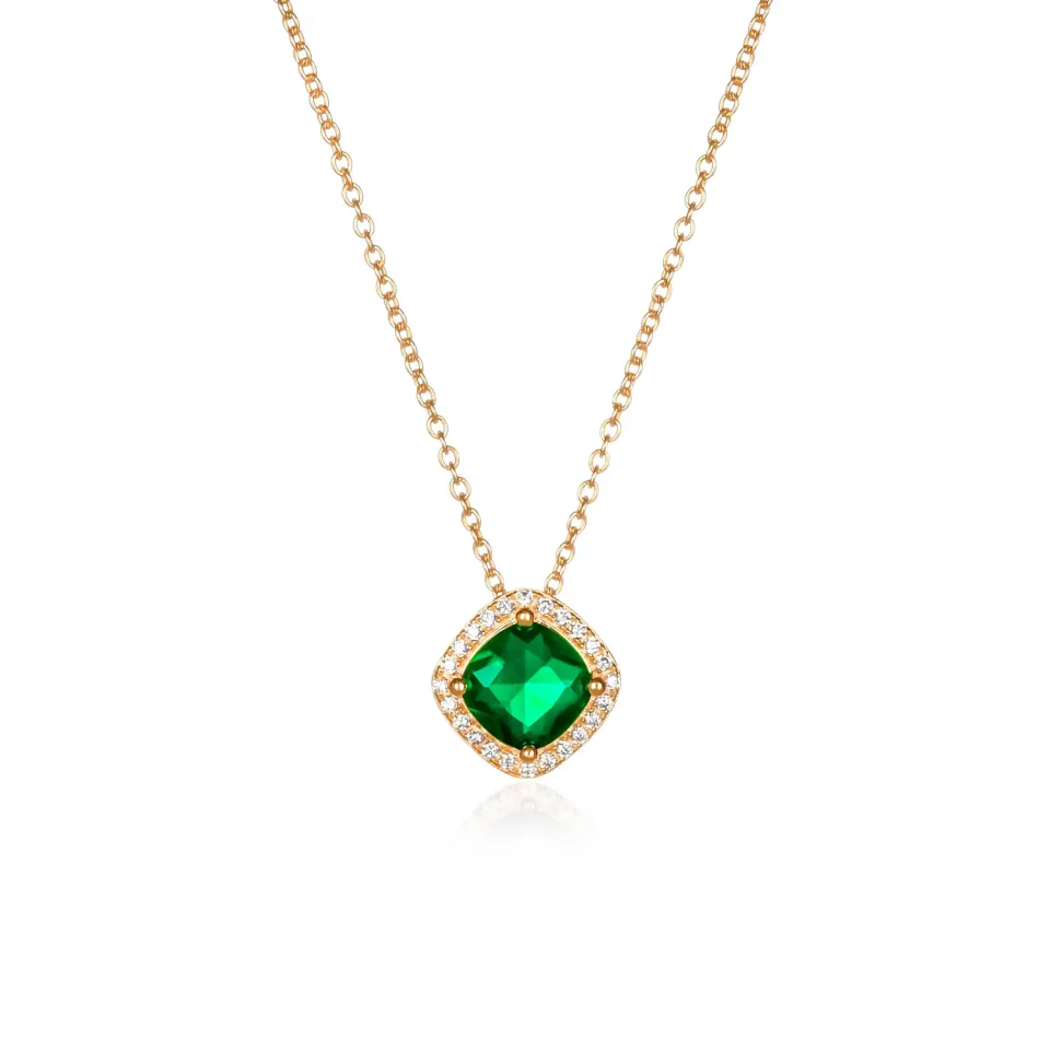 Diamond Treats Halo Cuscino collana argento oro pietra verde