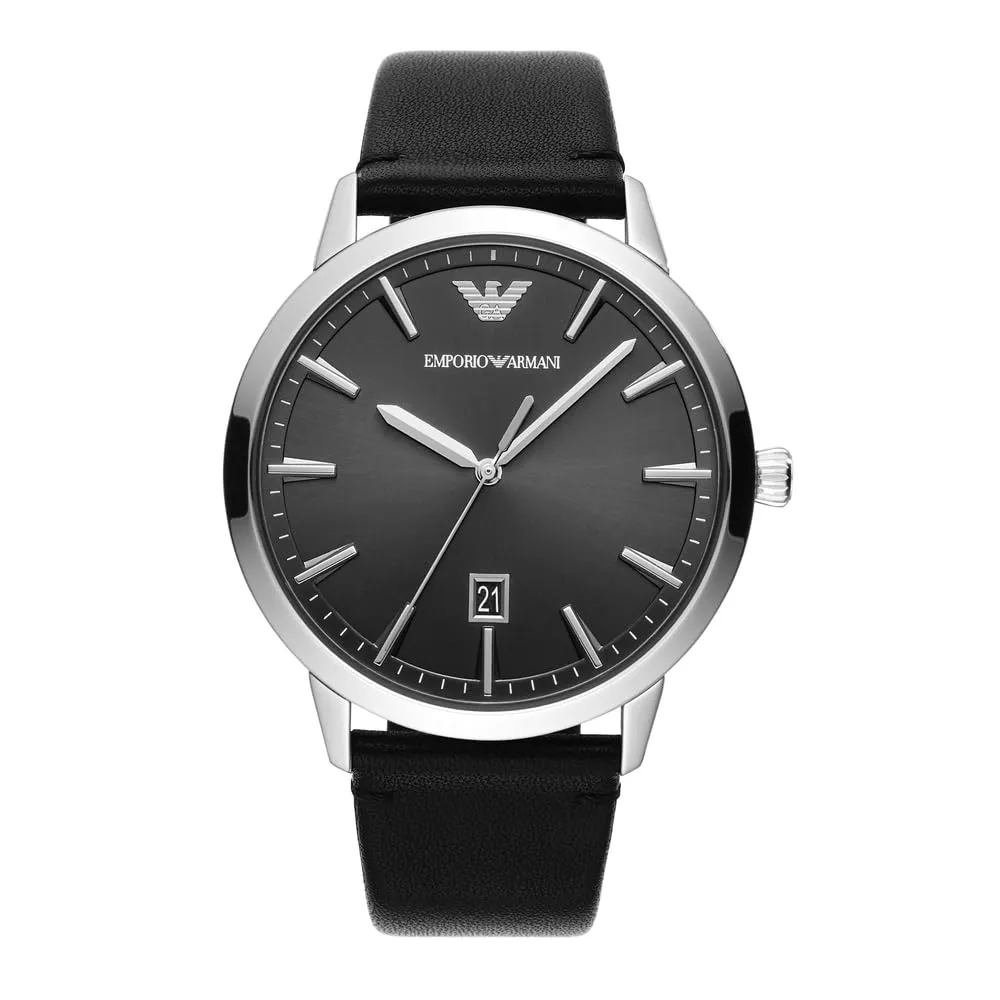 Emporio Armani set orologio uomo pelle con bracciale argento